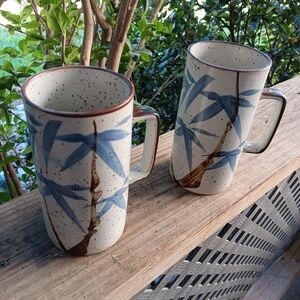 Vintage 60s Otagiri Stoneware Coffee Cups Tall Mugs Set